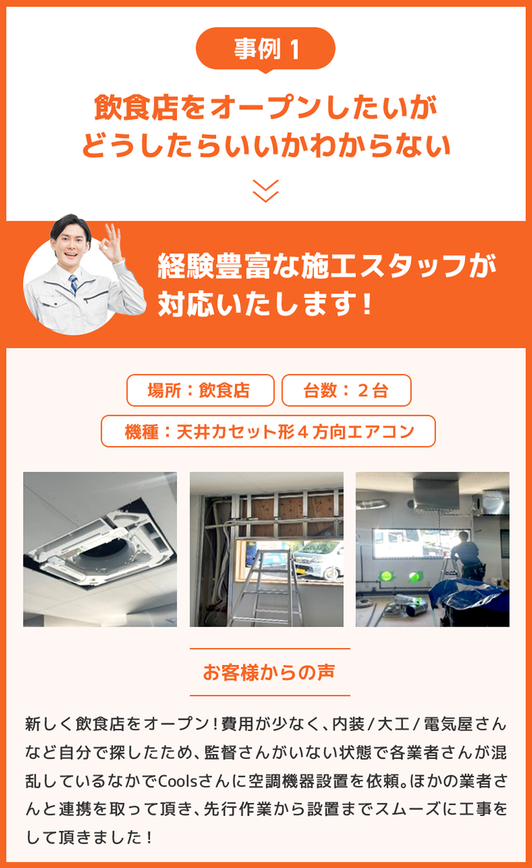 事例1：飲食店をオープンしたいがどうしたらいいかわからない